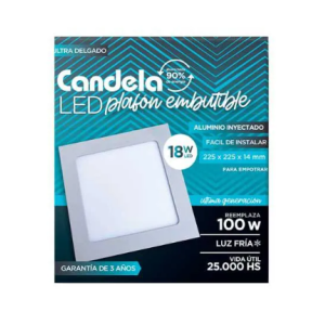 Panel LED Embutir Cuadrado 18w Luz Fría 225mm CANDELA