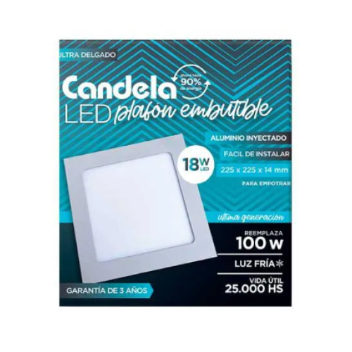 Panel LED Embutir Cuadrado 18w Luz Fría 225mm CANDELA