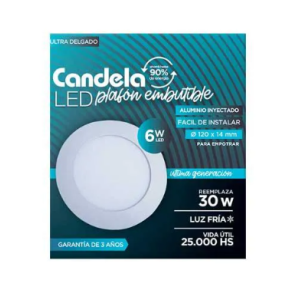 Panel LED Embutir Redondo 6w Luz Fría 120mm CANDELA