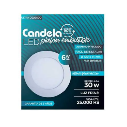 Panel LED Embutir Redondo 6w Luz Fría 120mm CANDELA