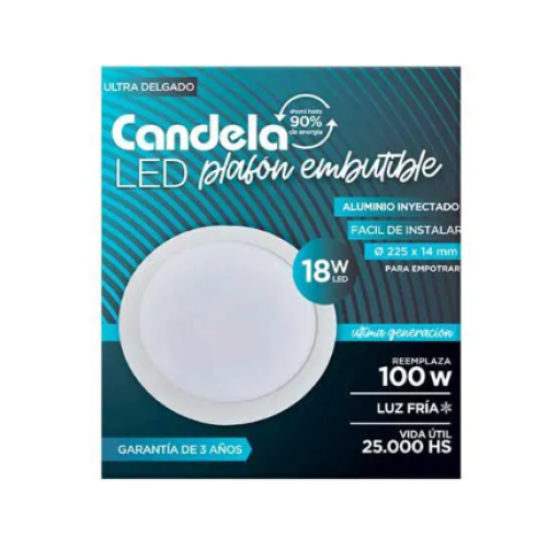 Panel LED Embutir Redondo 18w Luz Fría 225mm CANDELA
