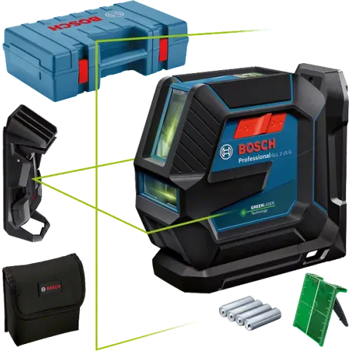 Nivel Láser 2 Líneas Verde 15Mts GLL 2-15 G + Soporte + Maletín + Accs BOSCH